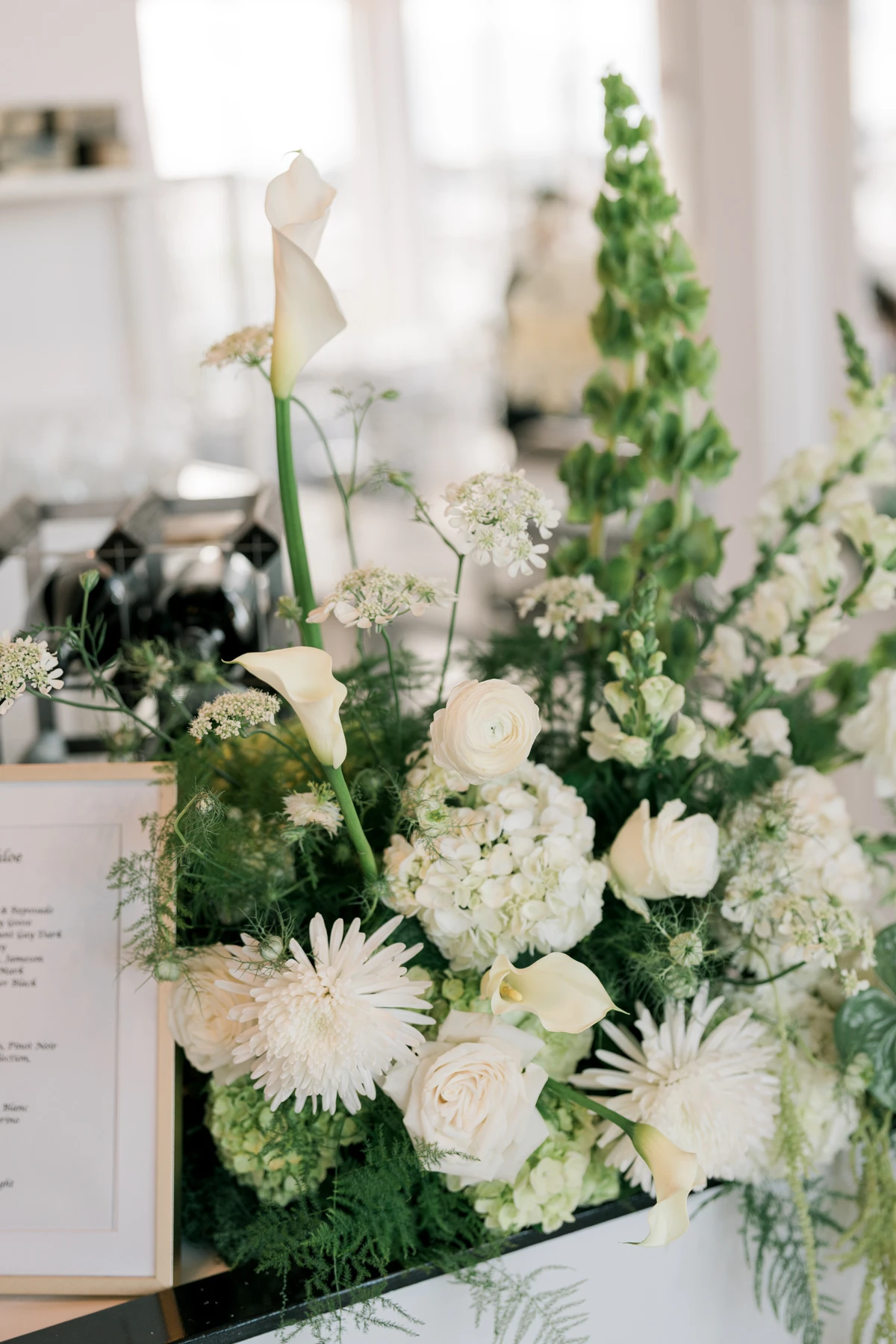 White reception flowers and botanical details